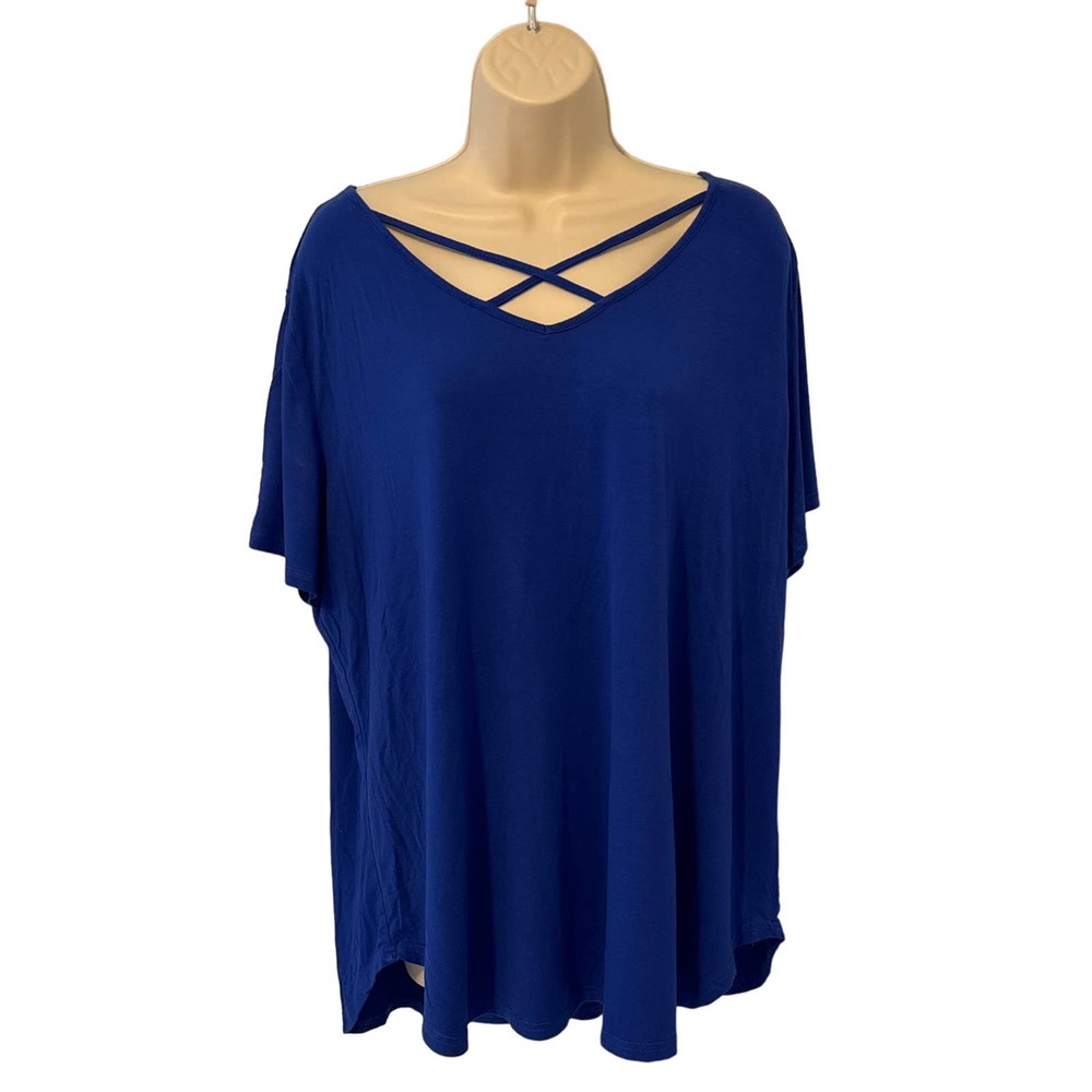 Royal Blue Short Sleeve Criss Cross V Neck Tee Shirt Size‎ XXL Pre-owned